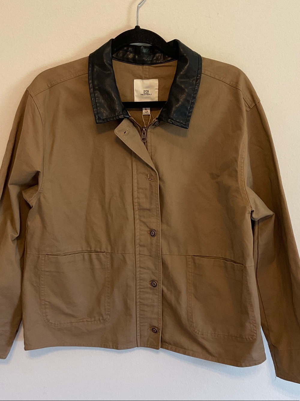 Thread & Supply Brown Utility Jacket with Black faux leather Collar